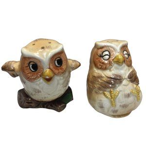 Owl Salt and Pepper Shaker Set, One Lounging Back - Otagiri Japan Mary Ann Baker
